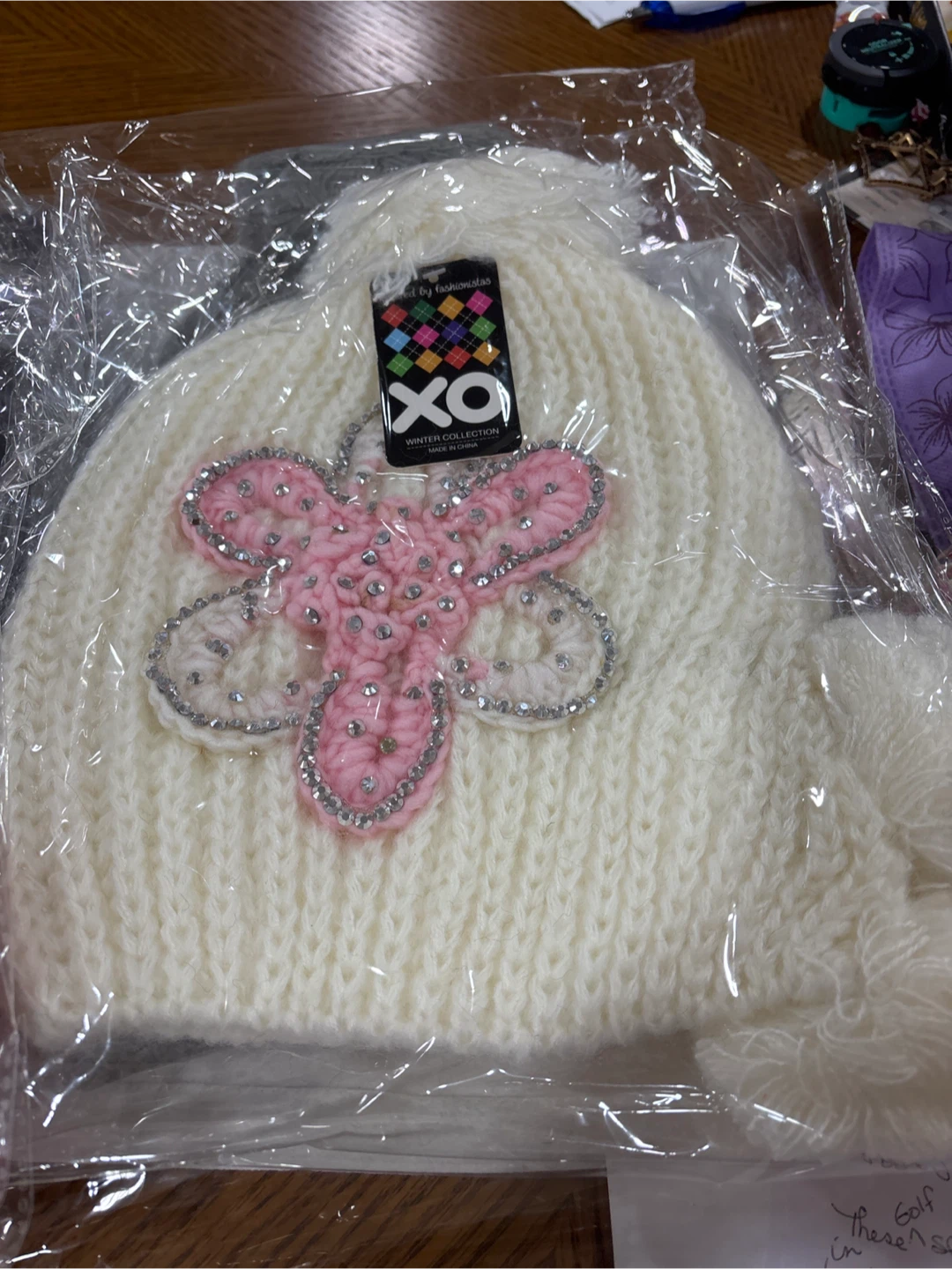 XO Winter Collection White Knit Beanie