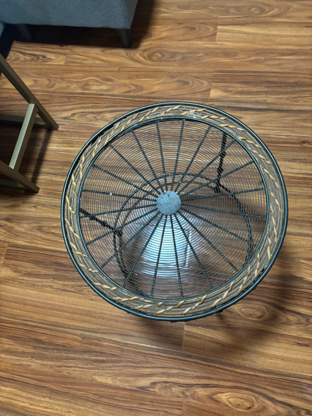 Round Metal and Wicker Accent Table - photo 2