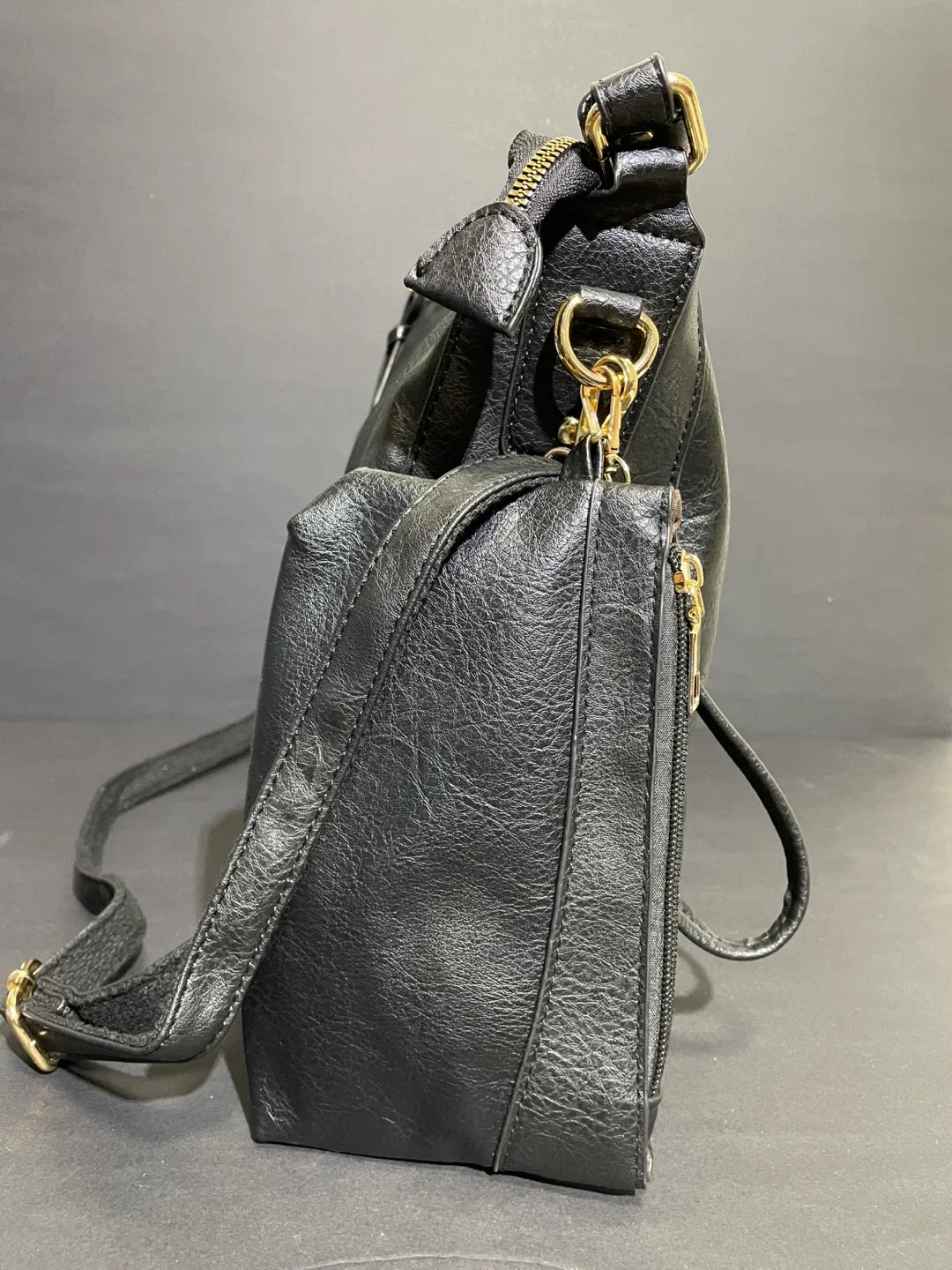 Black Faux Leather Hobo Bag with Pouch image indicator(3)