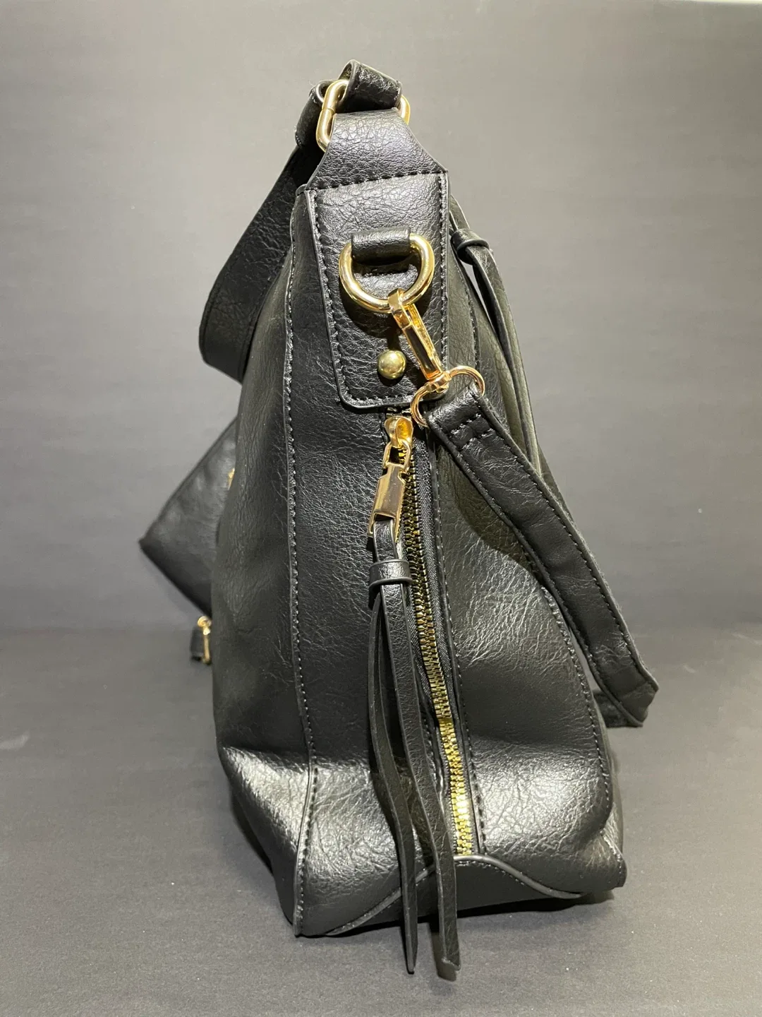 Black Faux Leather Hobo Bag with Pouch image indicator(4)