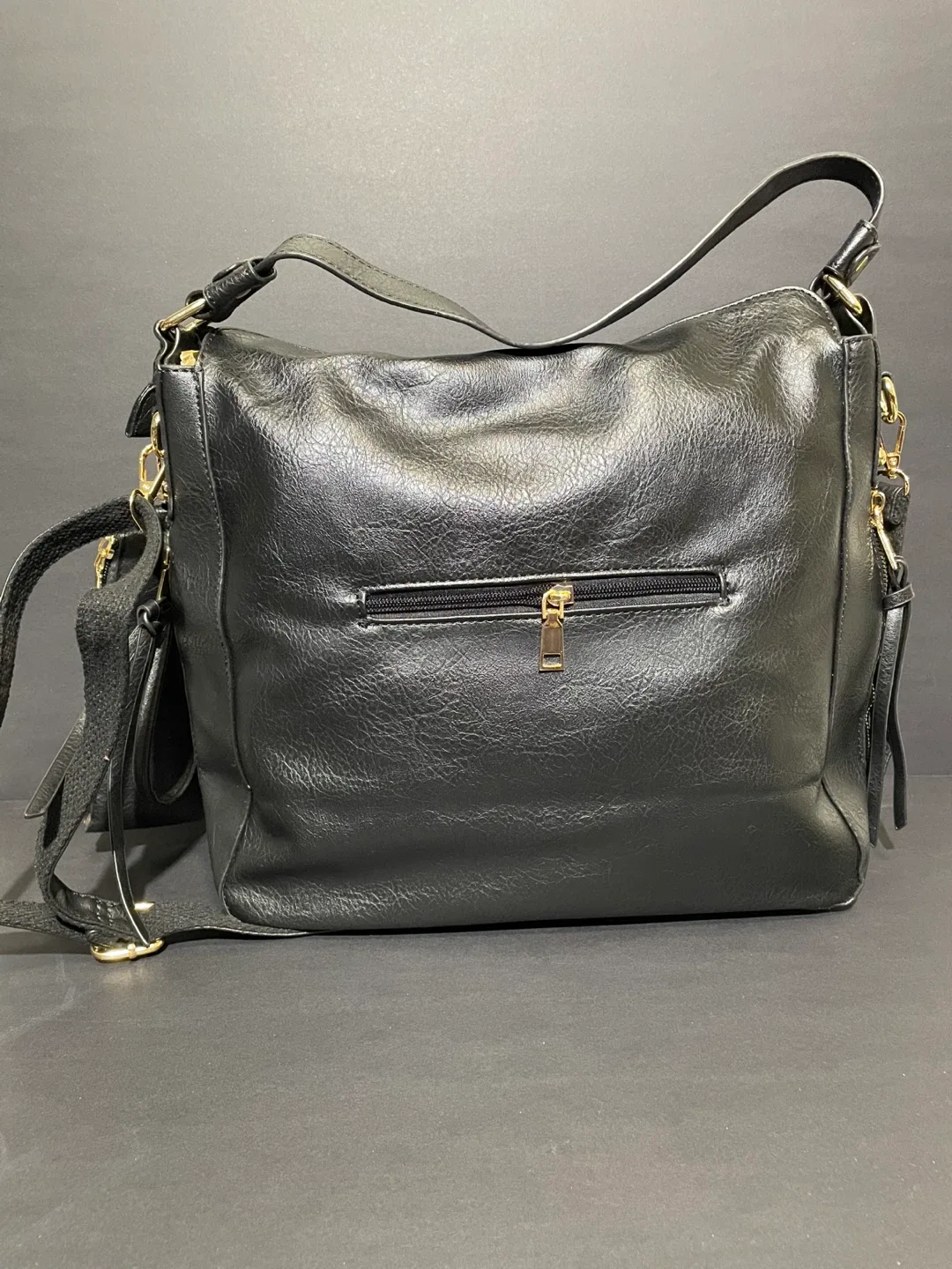 Black Faux Leather Hobo Bag with Pouch image indicator(2)