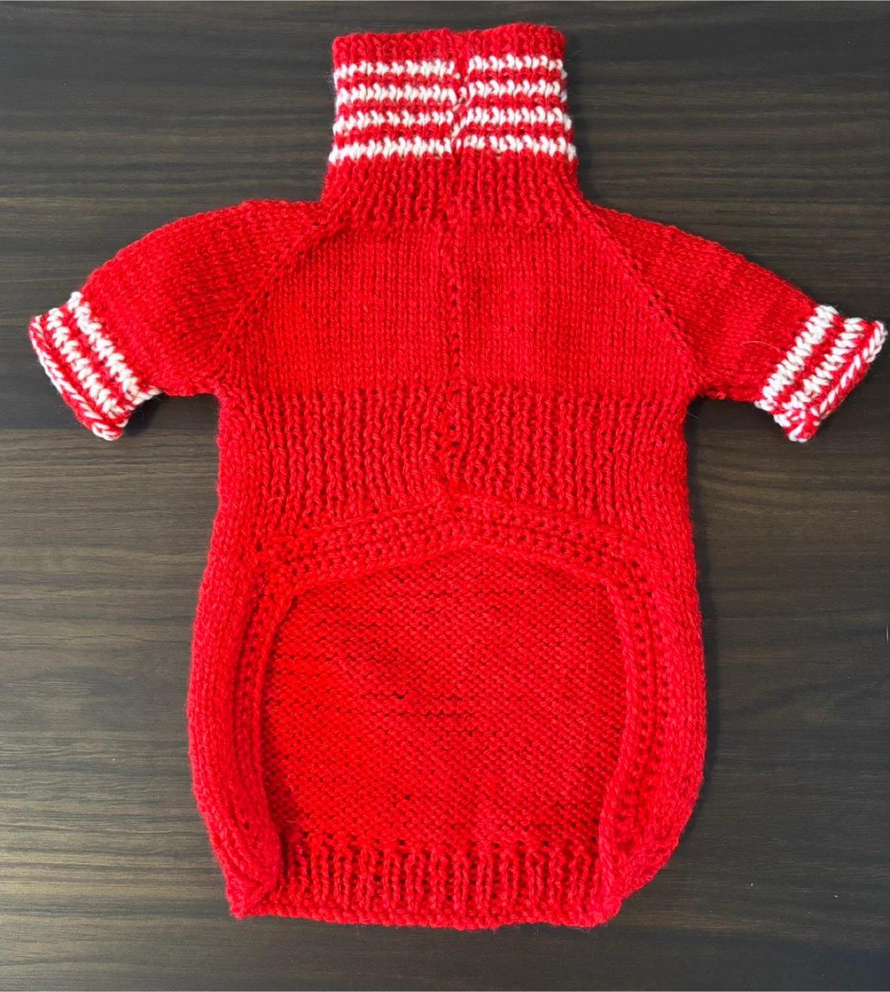Red & White Handmade Knitted Dog Sweater image indicator(2)