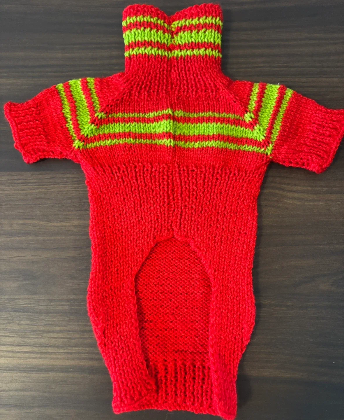 Red & Green Handmade Knitted Dog Sweater image indicator(2)