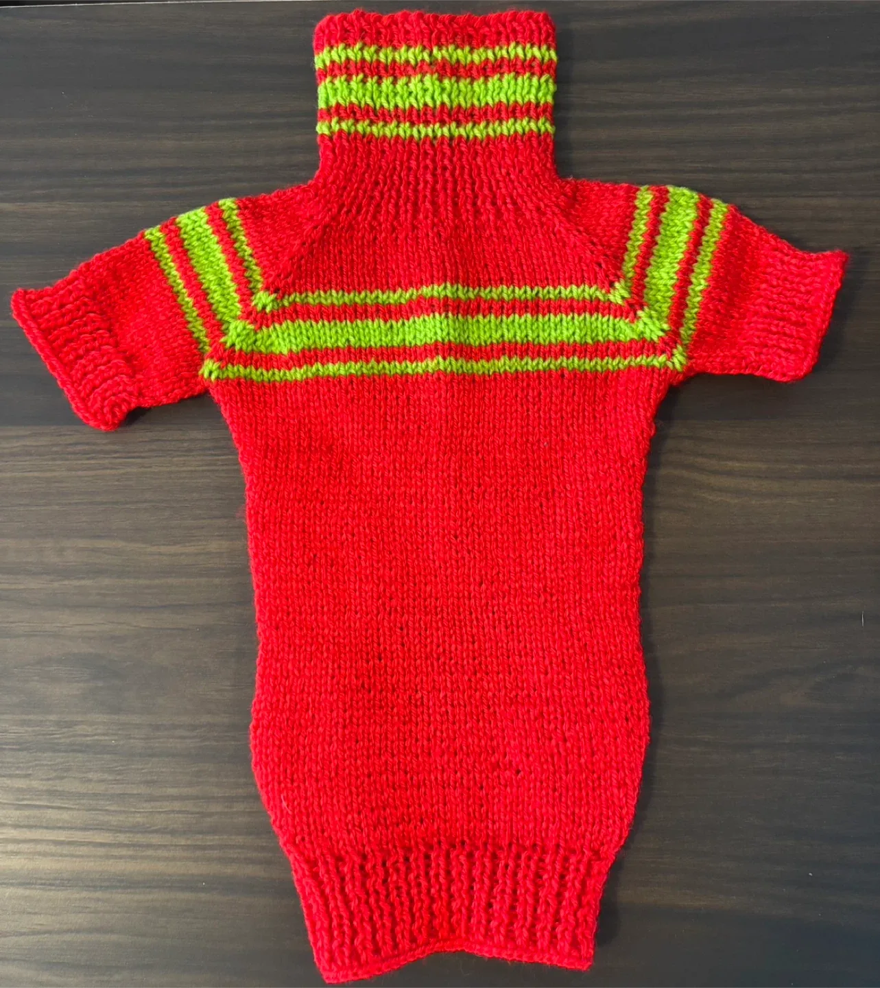 Red & Green Handmade Knitted Dog Sweater