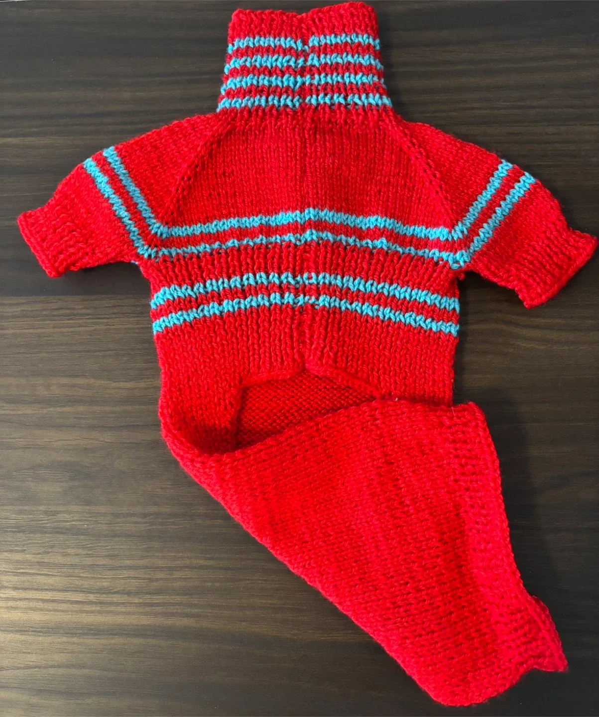 Hand-knitted Red & Blue Dog Sweater image indicator(3)