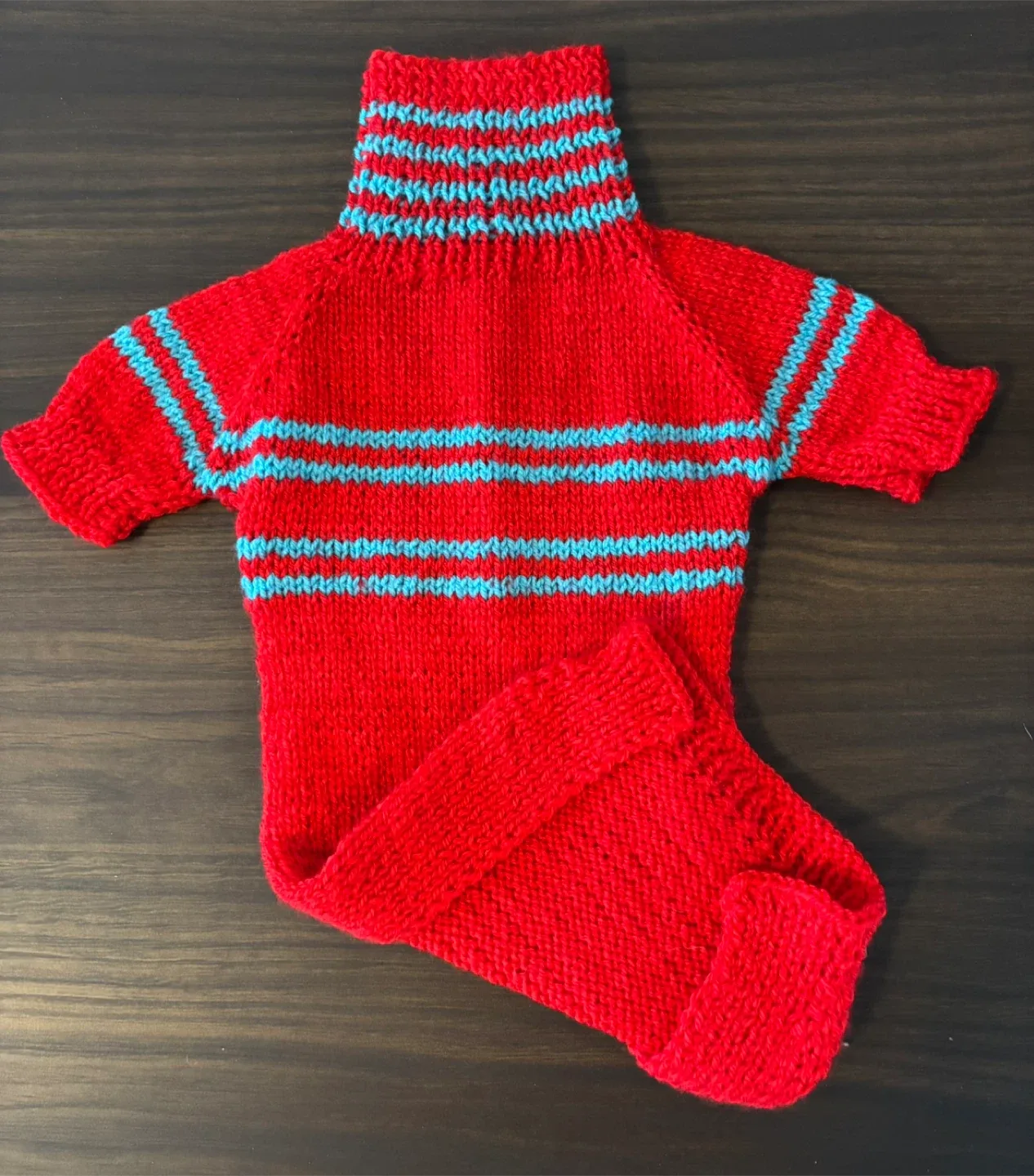 Hand-knitted Red & Blue Dog Sweater image indicator(2)
