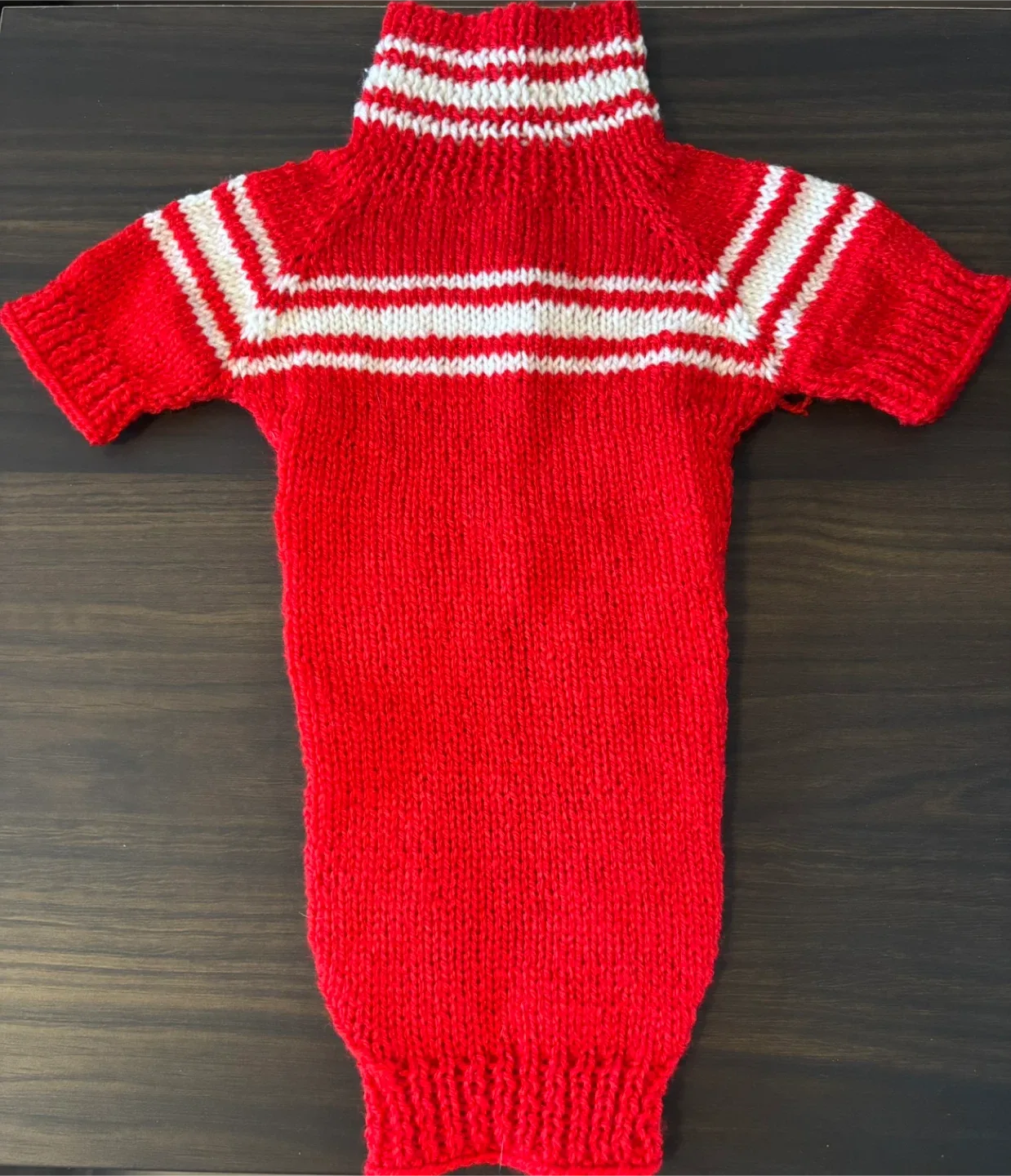 Hand-knitted Red & White Dog Sweater