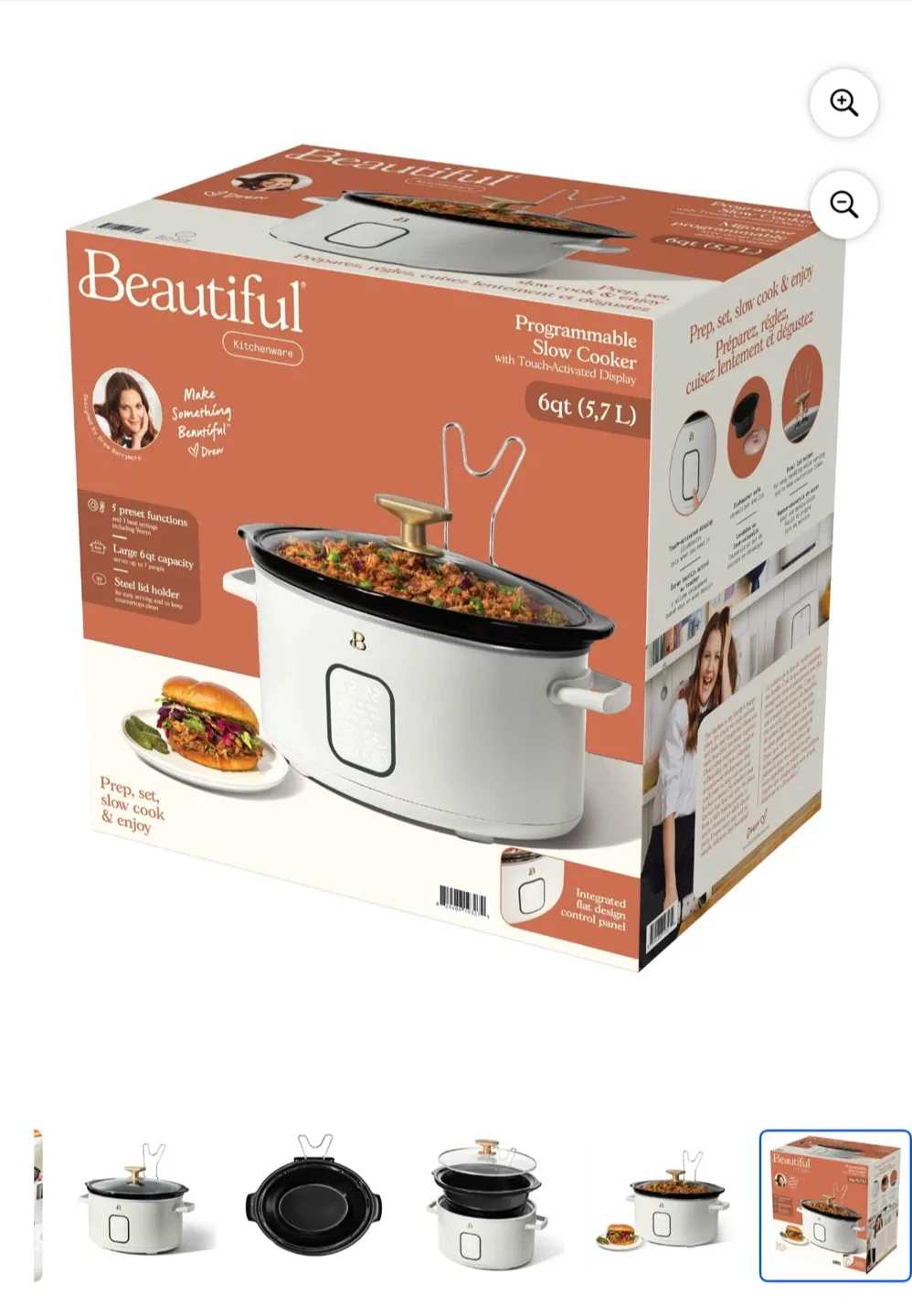 Beautiful 6qt Programmable Slow Cooker, White Icing
