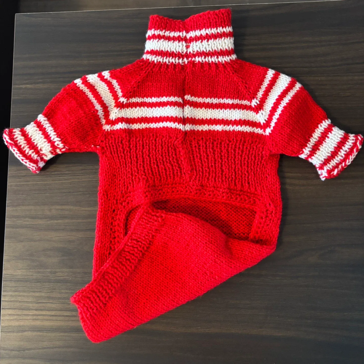 Handmade Red & White Knit Dog Sweater image indicator(2)