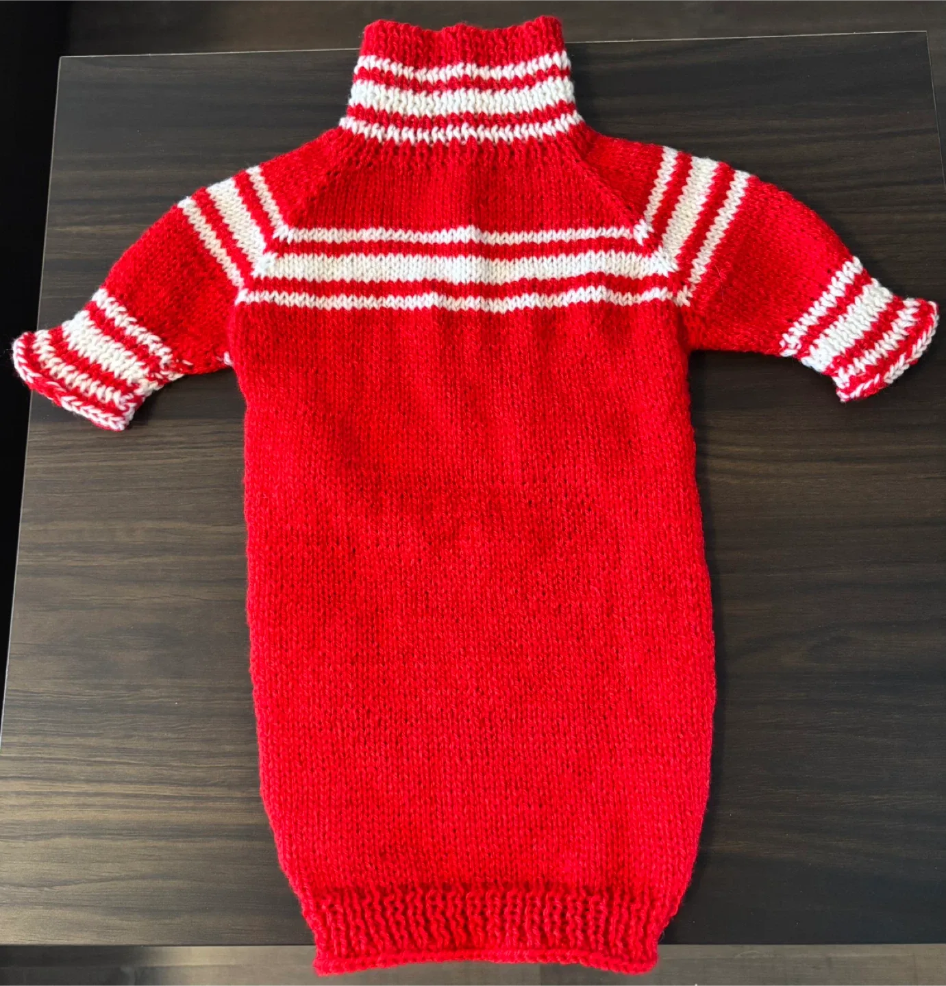 Handmade Red & White Knit Dog Sweater