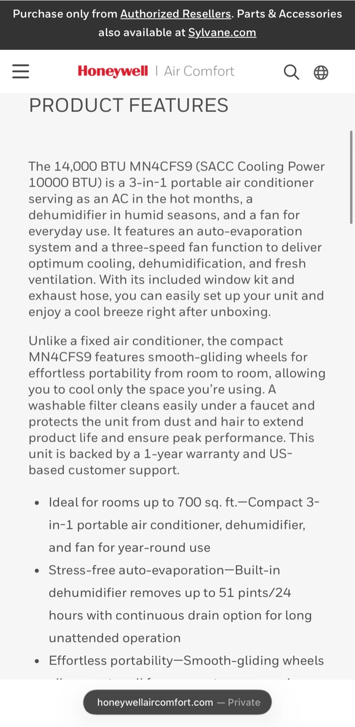 Honeywell MN4CFS9 Portable Air Conditioner - photo 5