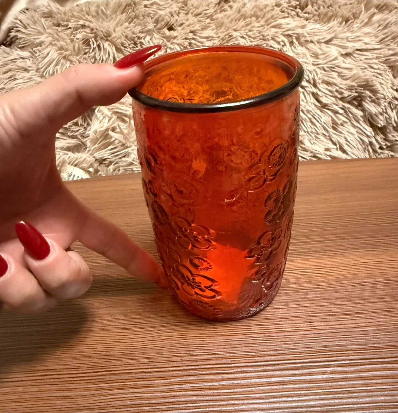 Orange Floral Glass Vase