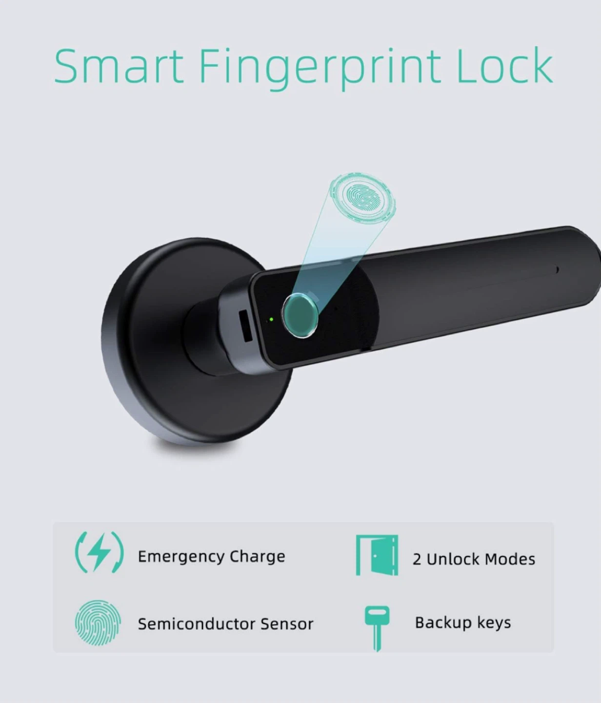 Smart Fingerprint Door Lock - Black - photo 3
