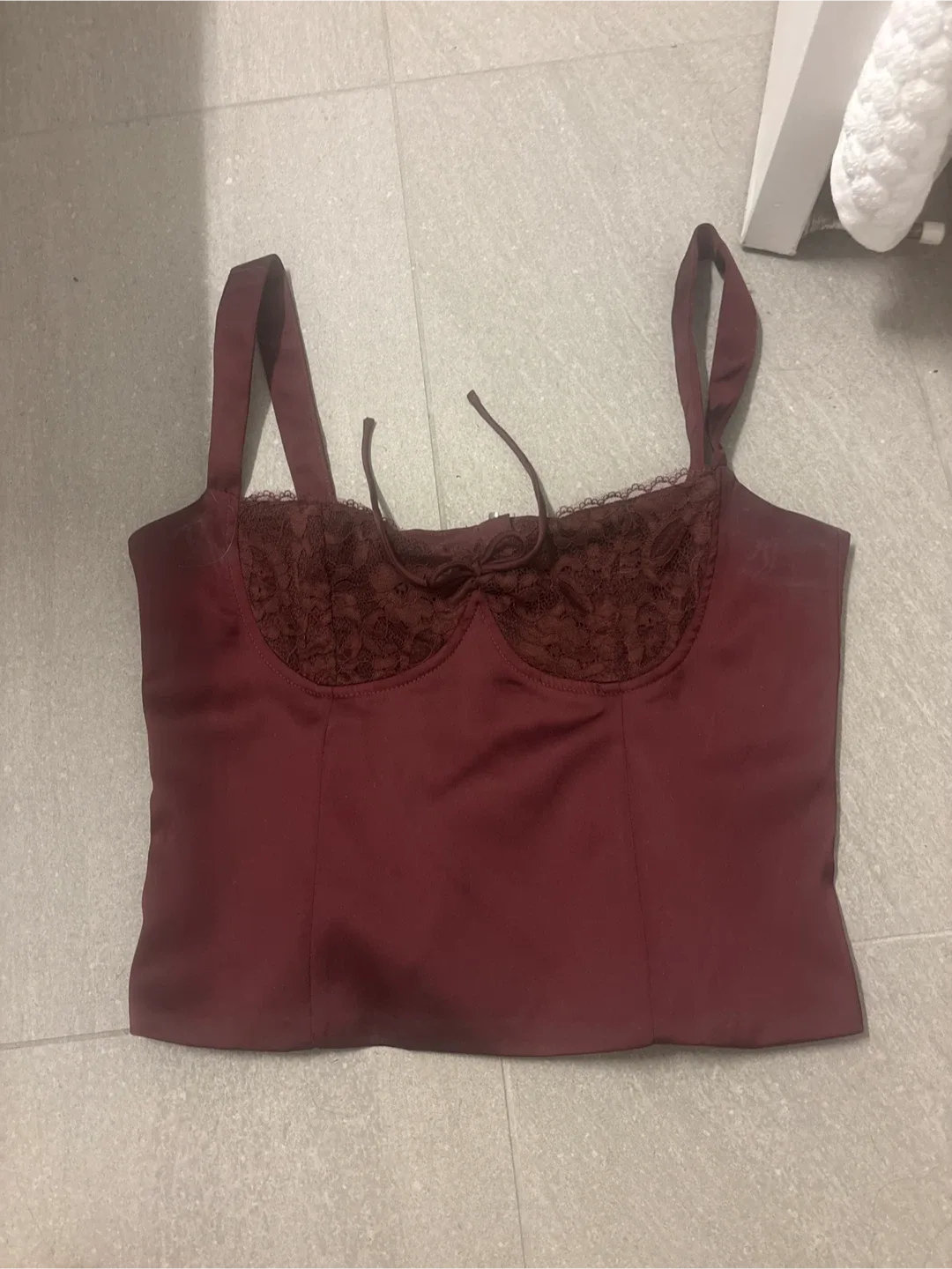 Burgundy Lace Trim Corset Cami Top