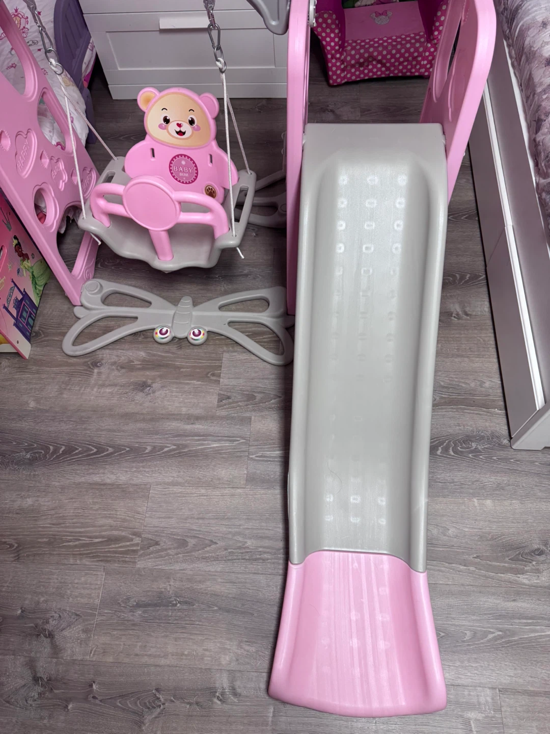 Baby Swing and Slide Set - Pink & Gray