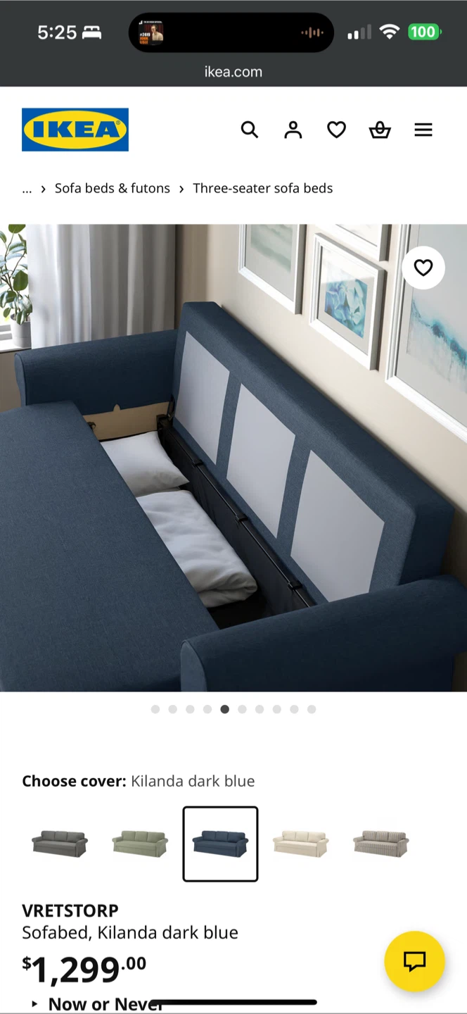 IKEA VRETSTORP Kilanda Dark Blue Sofa Bed - photo 2