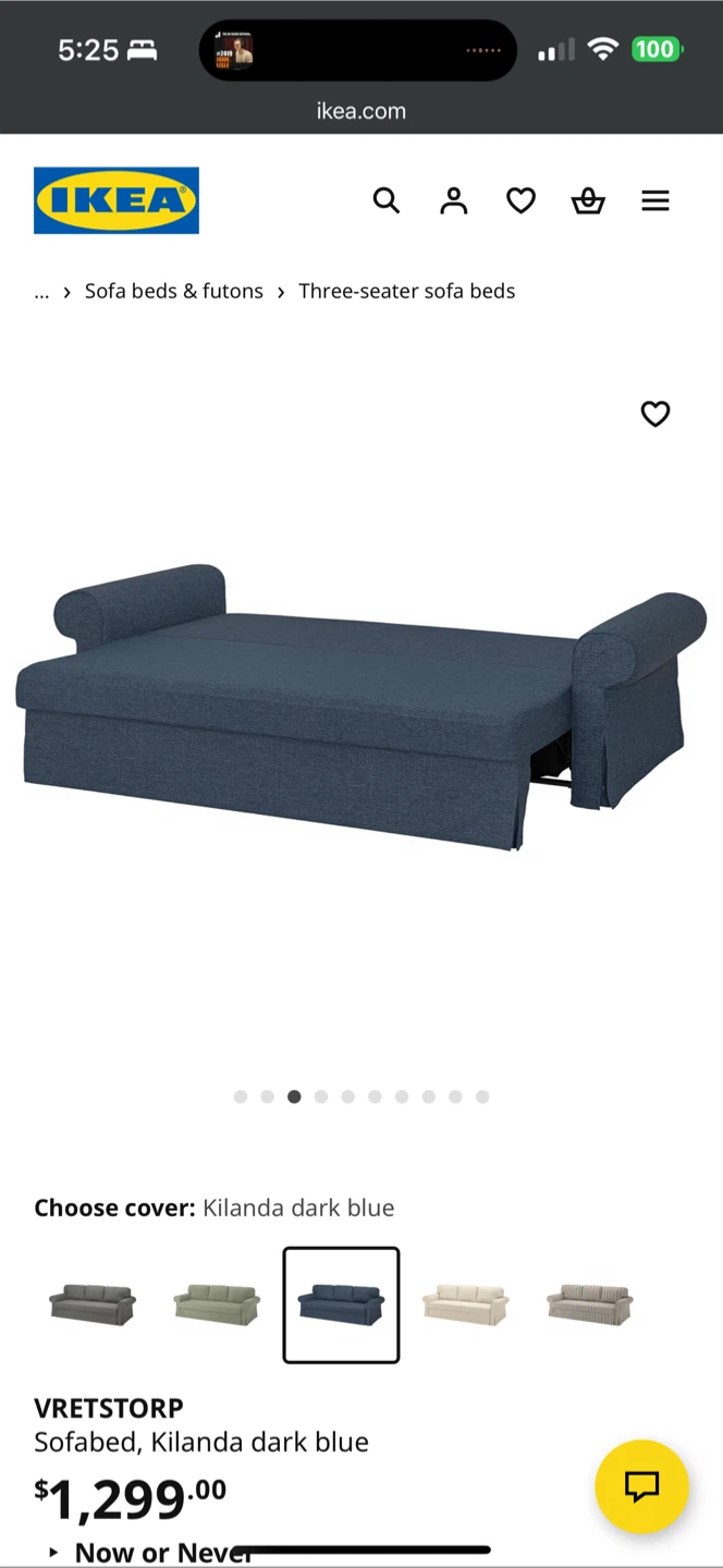 IKEA VRETSTORP Kilanda Dark Blue Sofa Bed - photo 3