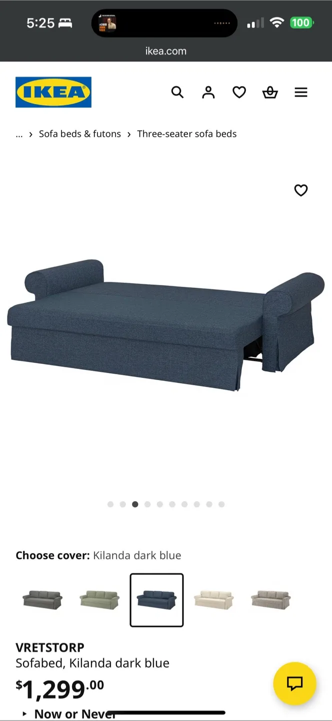 IKEA VRETSTORP Kilanda Dark Blue Sofa Bed image indicator(3)