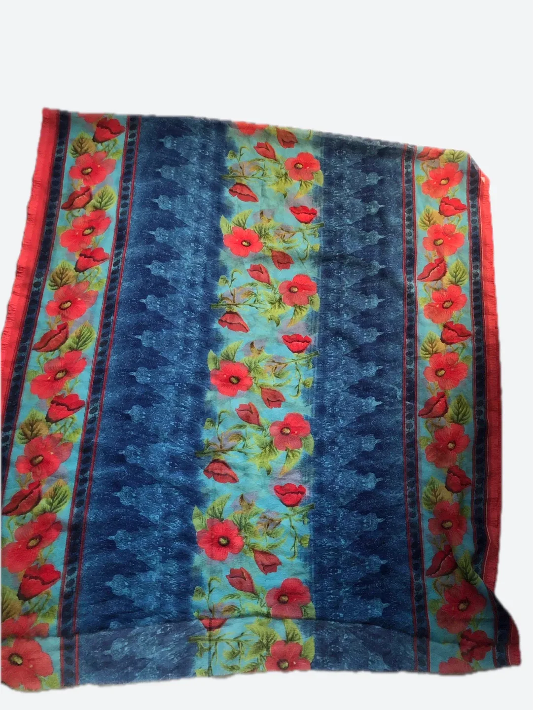 Floral Print Scarf - Blue & Red