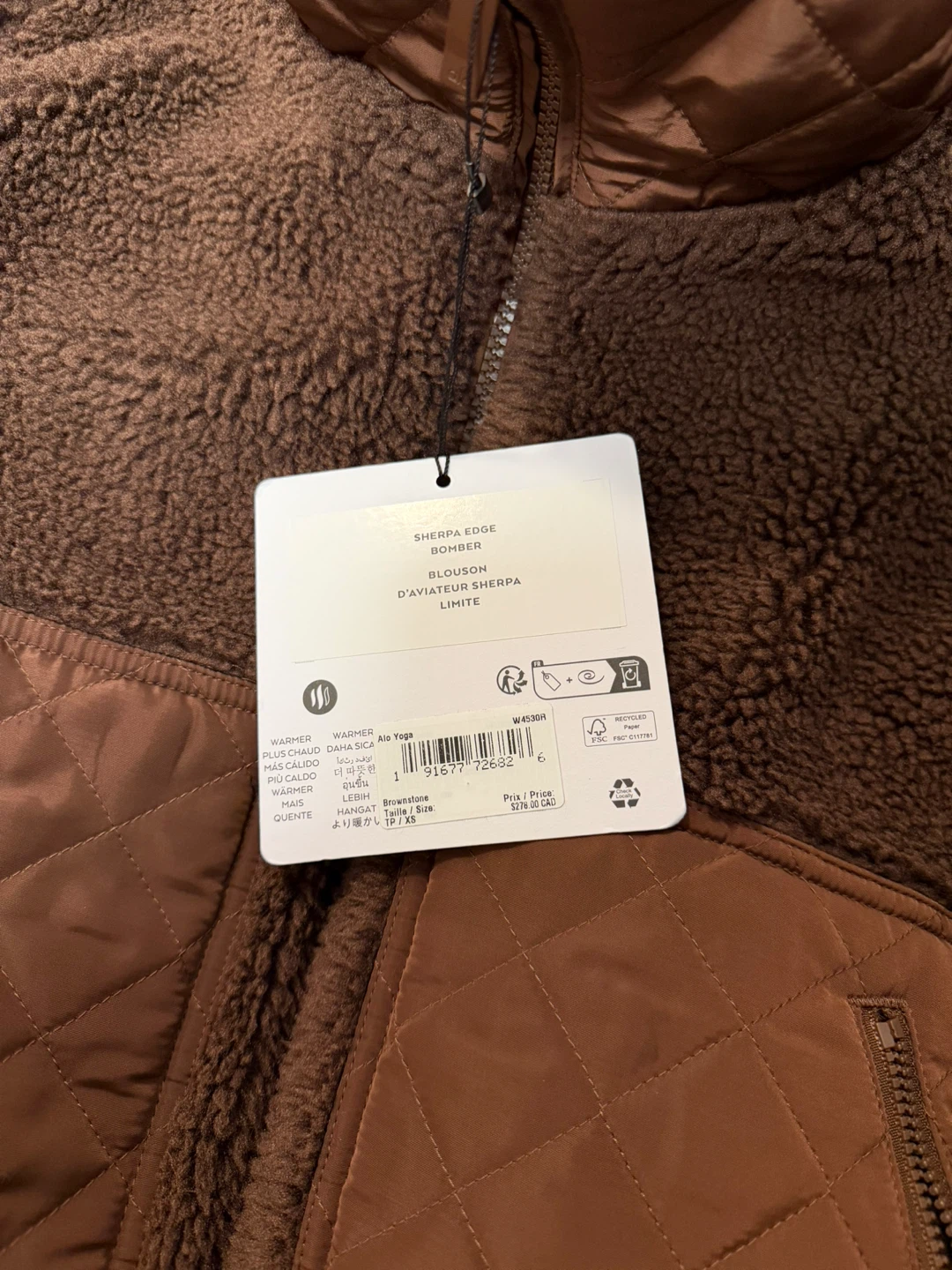 ALO Sherpa Edge Bomber Jacket Brownstone - Size XS - photo 5