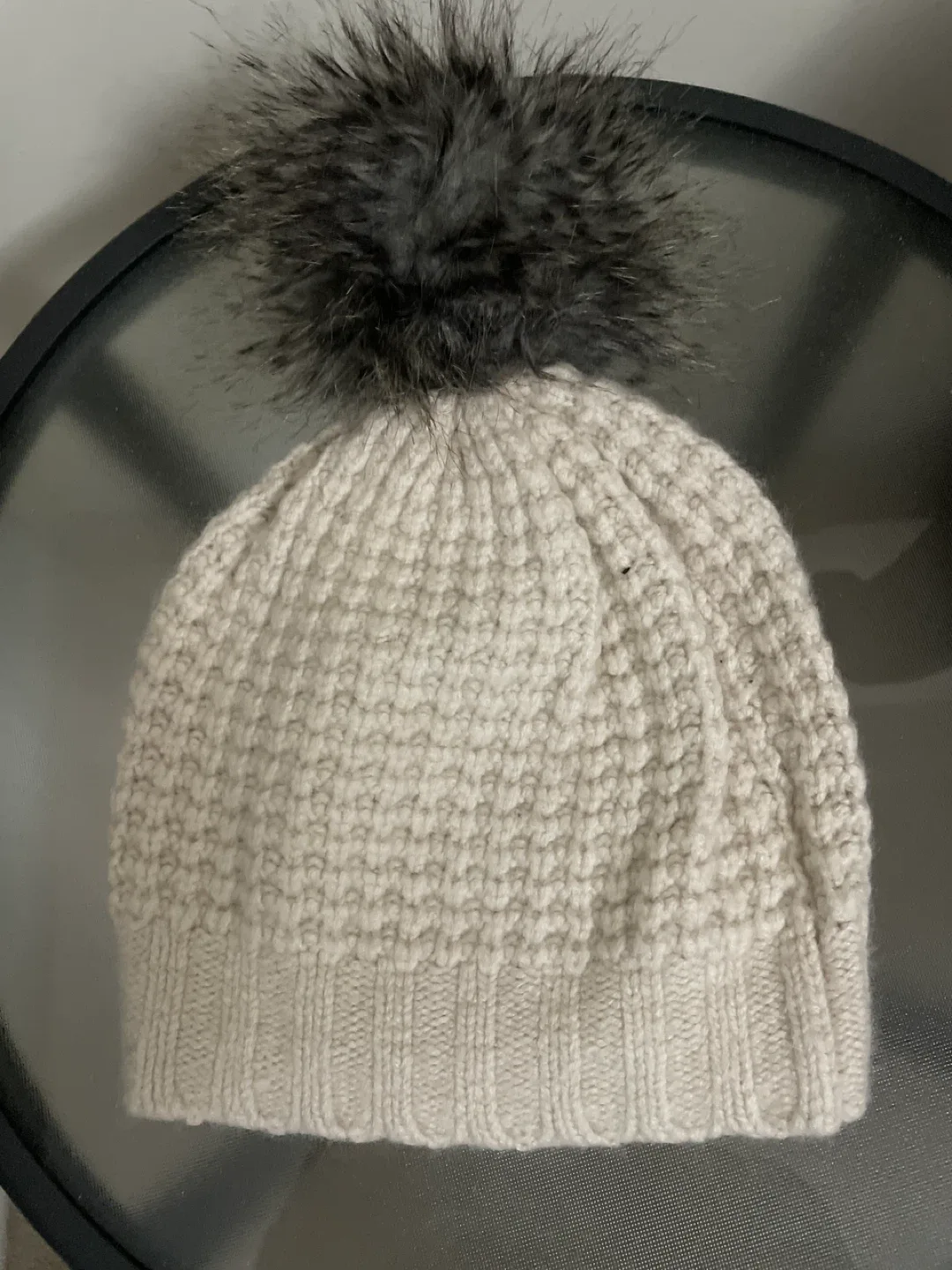 Indigo Beanie with Faux Fur Pom