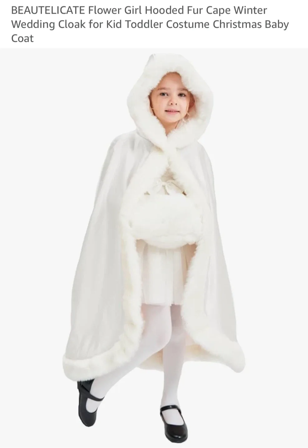 BEAUTELICATE Flower Girl Hooded Fur Cape - NEW