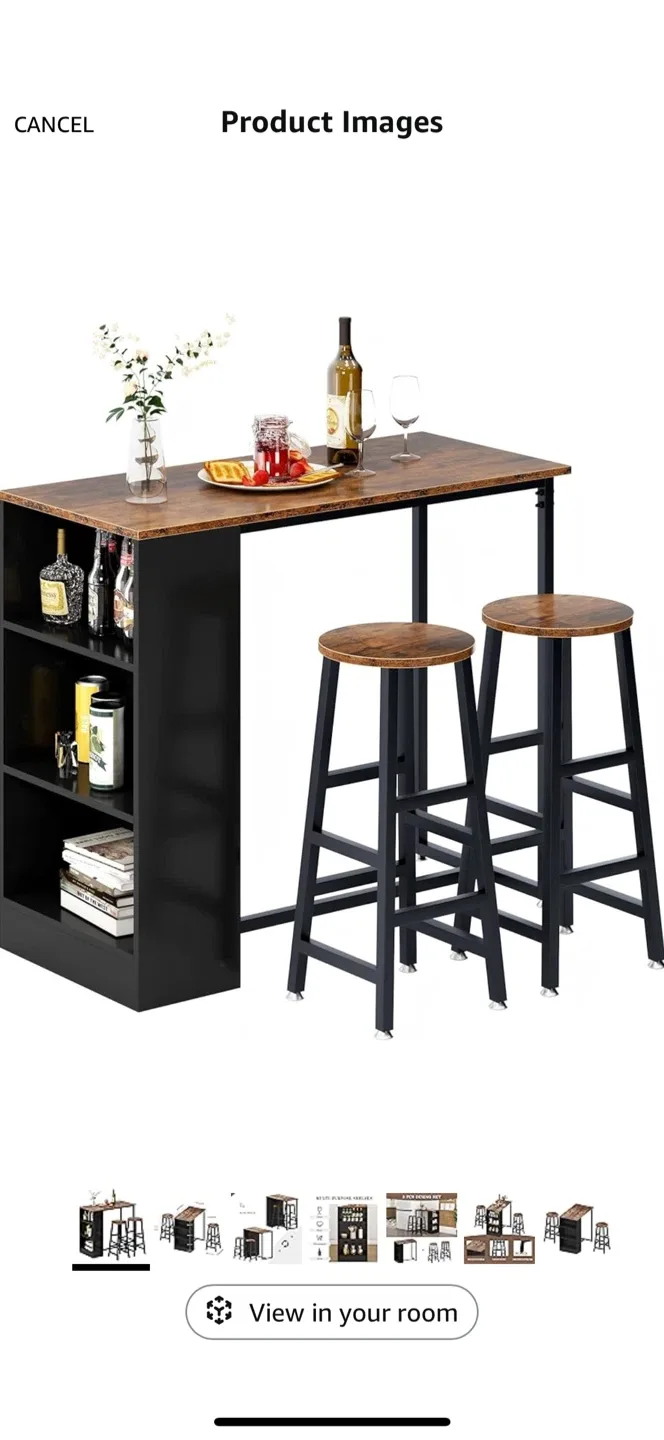 Pub Bar Table Set with 2 Stools image indicator(4)