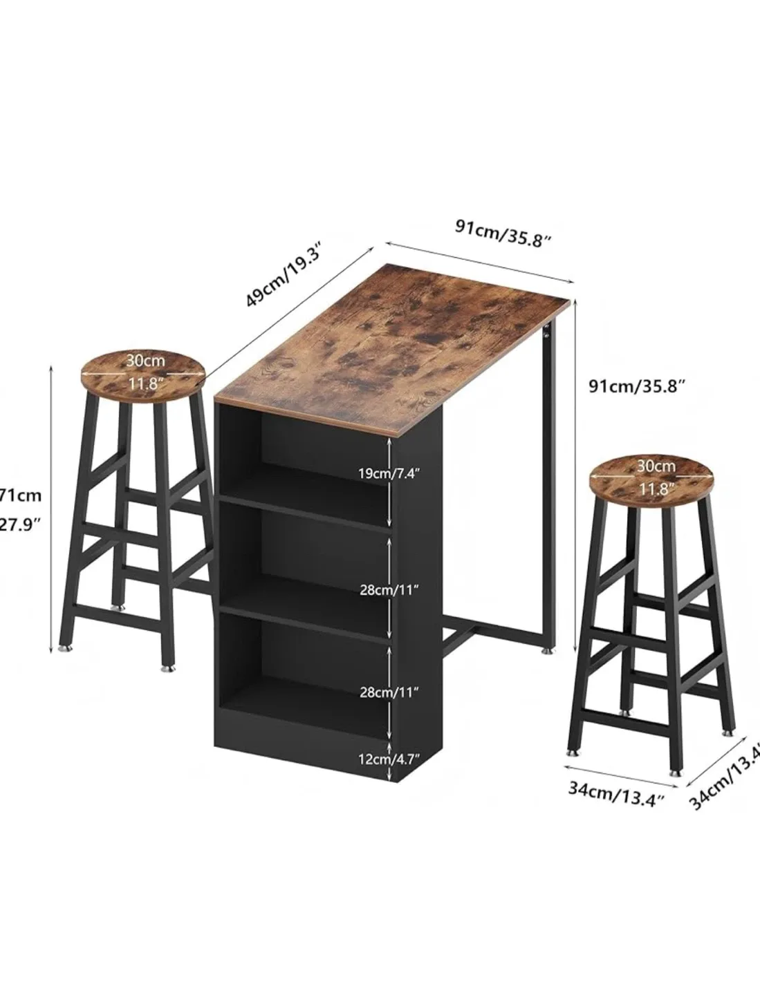 Pub Bar Table Set with 2 Stools image indicator(3)
