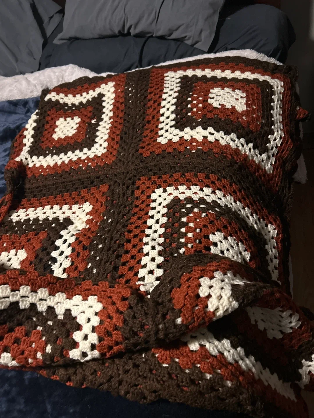 Handmade Crochet Blankets - Brown, Red, White