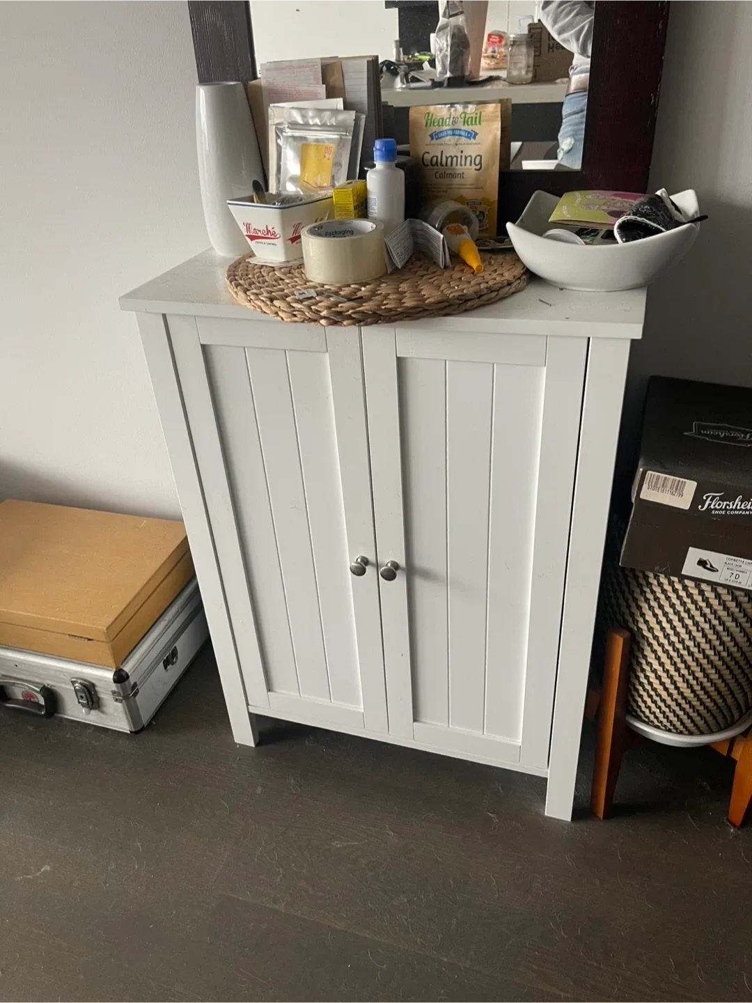 White Two-Door Storage Cabinet – Clean + Versatile