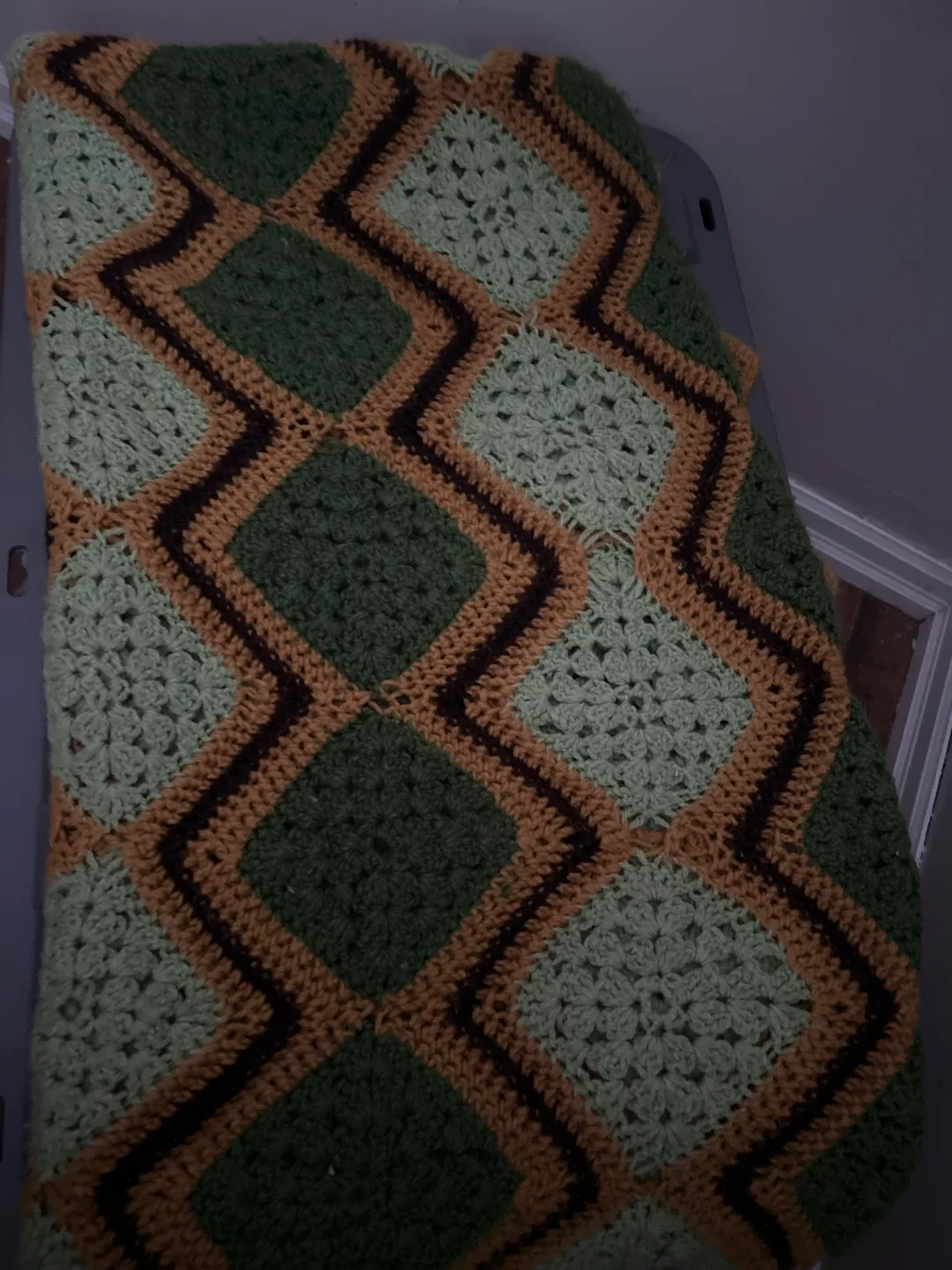 Handmade Crochet Blanket - Green, Brown