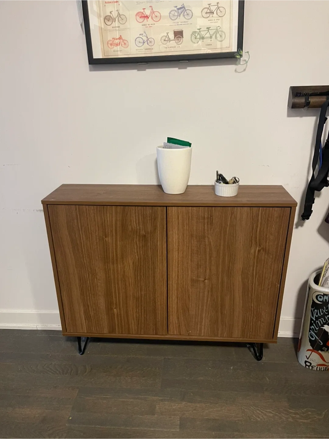 Slim Modern Entryway Cabinet – Walnut Finish