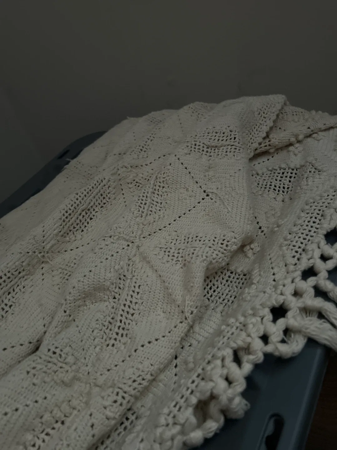 Off-White Knit Throw Blanket