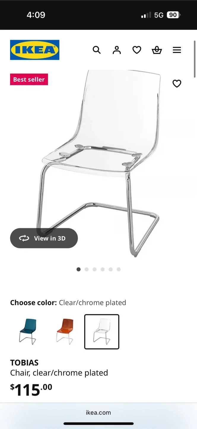 IKEA TOBIAS Chair - Clear/Chrome Plated image indicator(4)