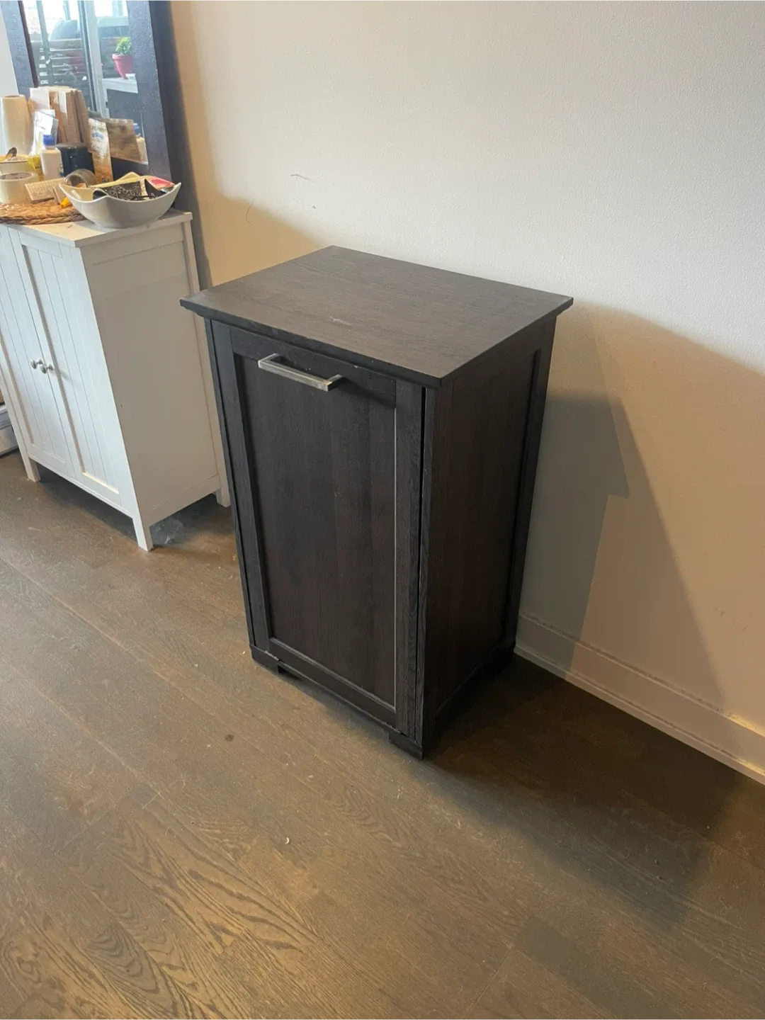 Tilt-Out Kitchen Garbage Bin Cabinet – Dark Wood