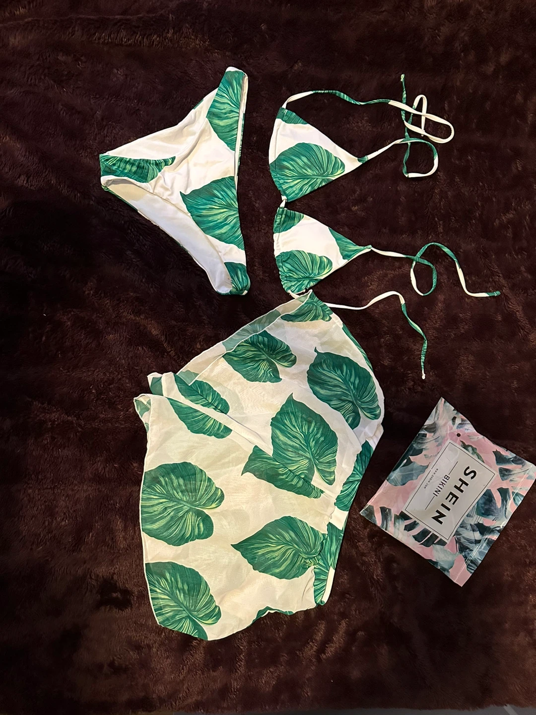Shein Bikini Set with Cover Up - Leaf Print