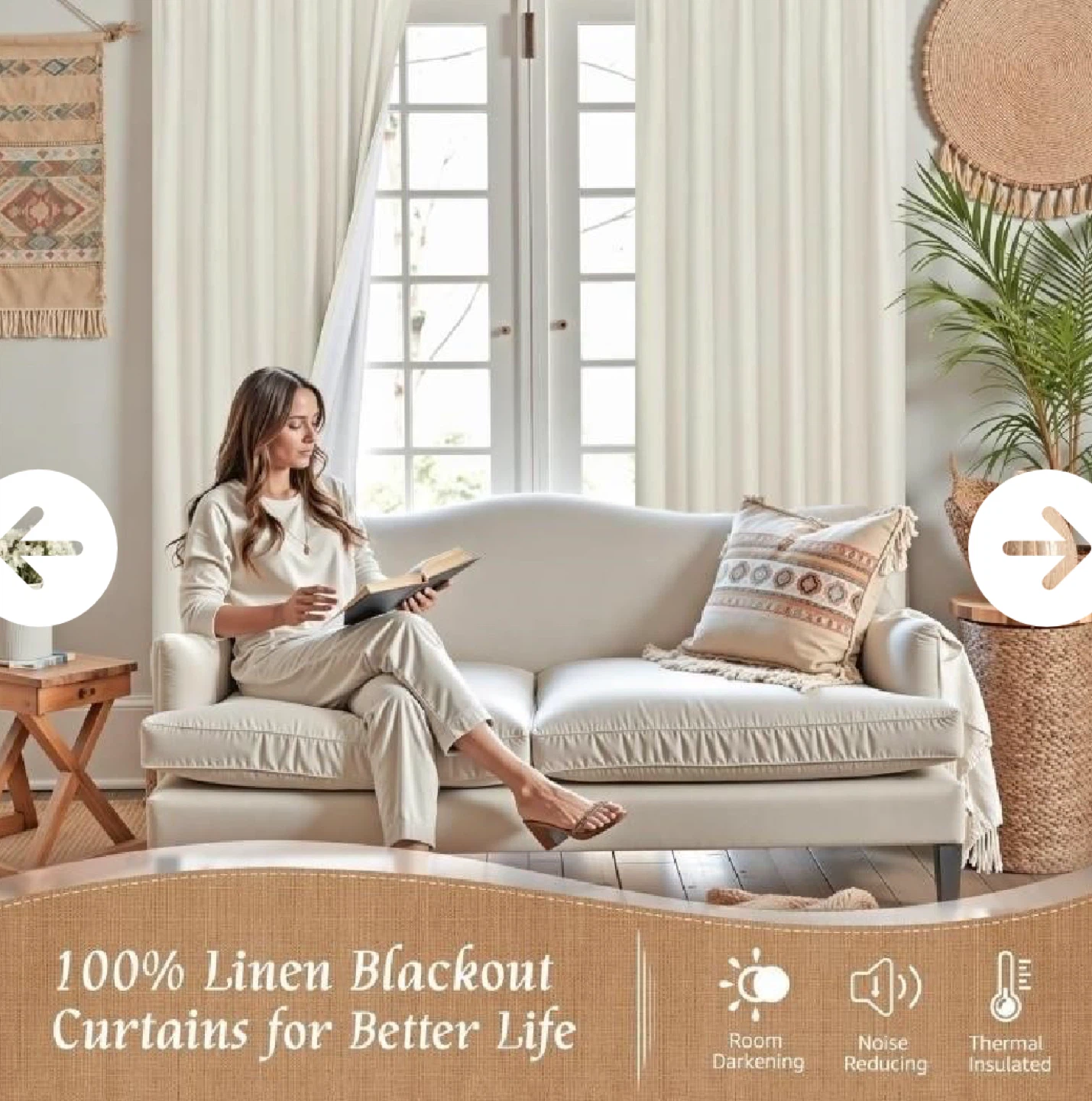 LAMIT 100% Blackout Linen Curtains, 63 Inch