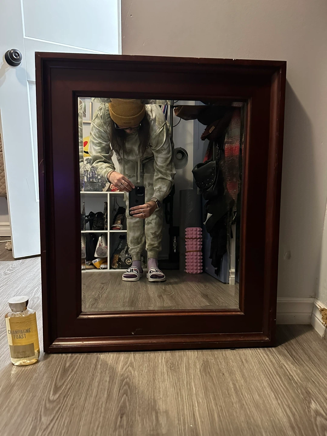 Framed Wall Mirror - Brown Wood Frame