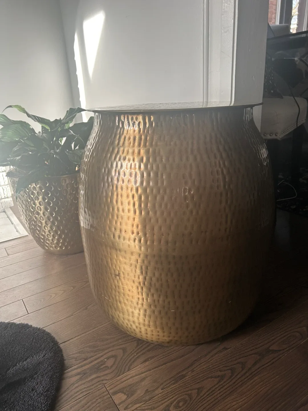 Gold Metal Side Table / Storage with Lid