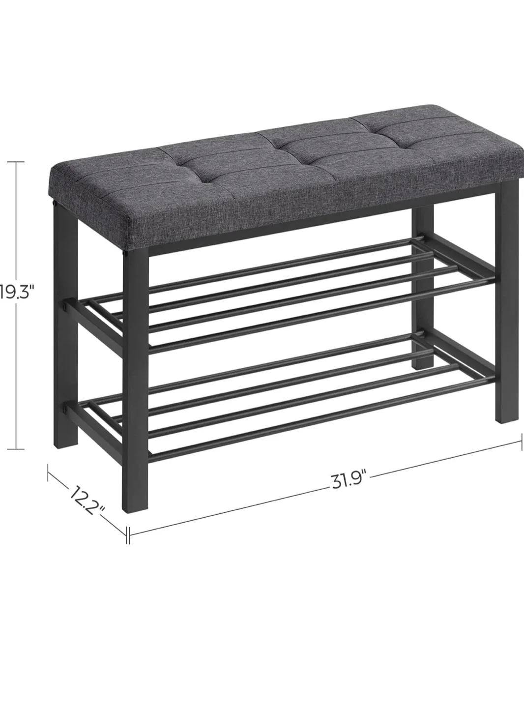 Grey Upholstered Entryway Bench with Shoe Rack