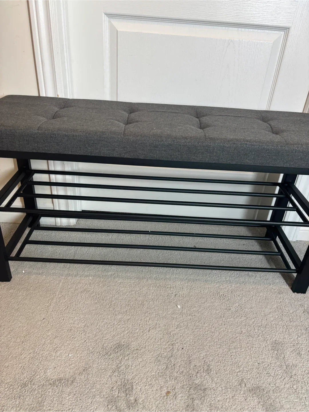 Grey Upholstered Entryway Bench with Shoe Rack image indicator(3)