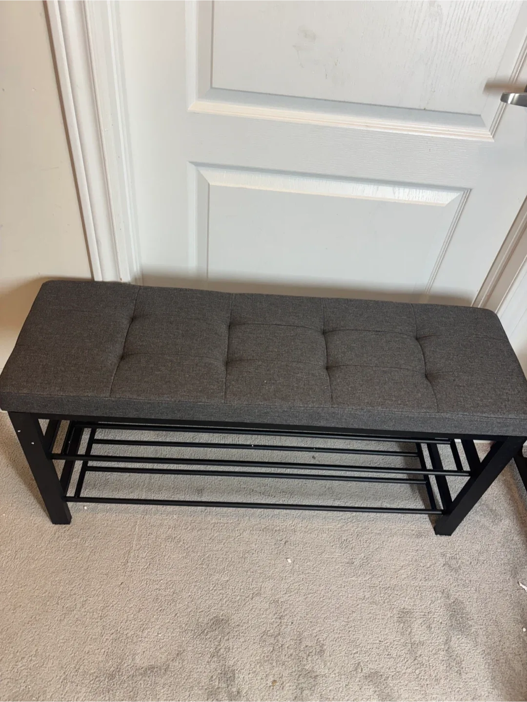Grey Upholstered Entryway Bench with Shoe Rack image indicator(5)