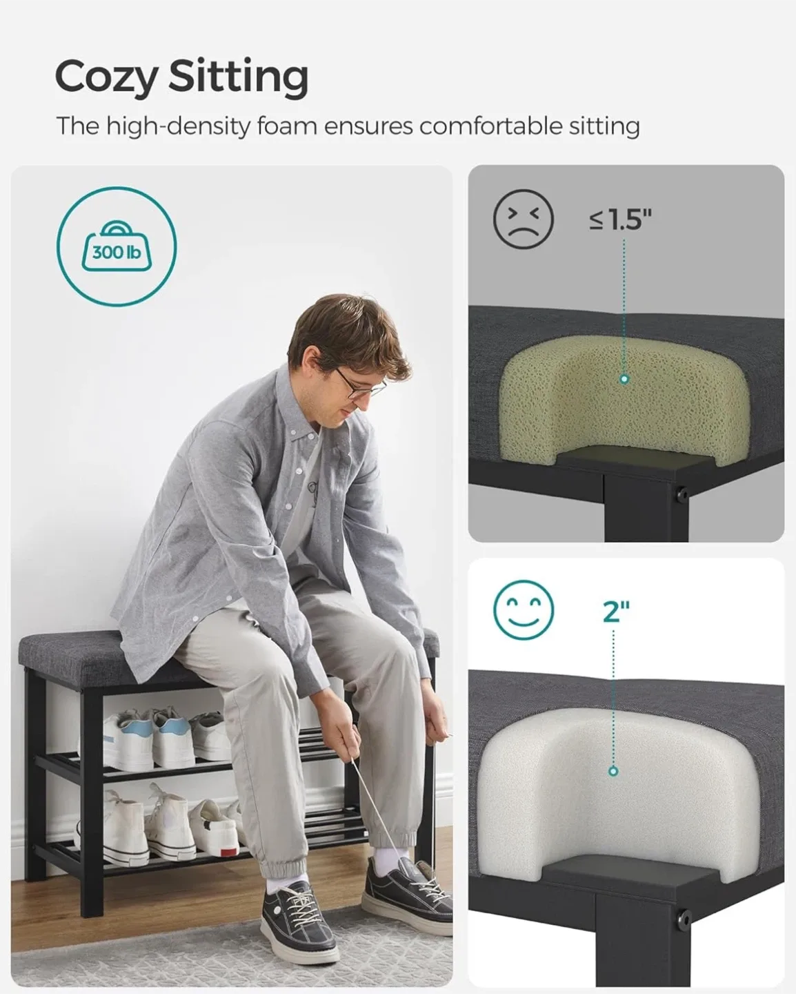 Grey Upholstered Entryway Bench with Shoe Rack image indicator(9)