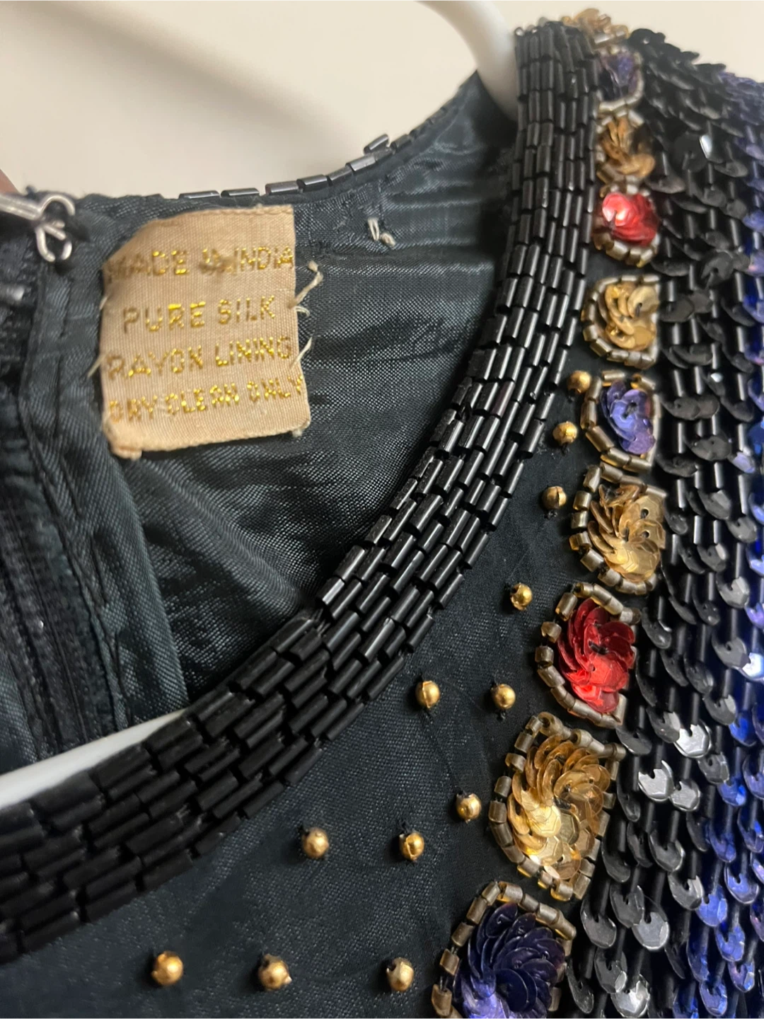 Vintage Beaded Silk mini Dress - Made in India