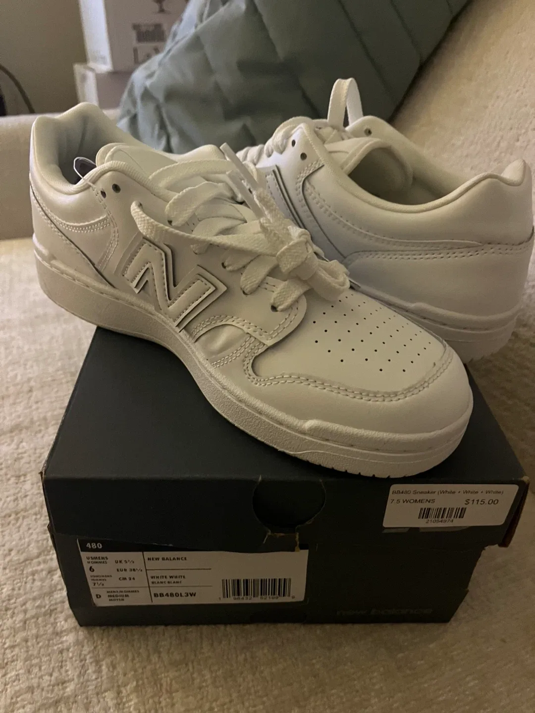 New Balance BB480L3W White Sneakers - Women's 7.5