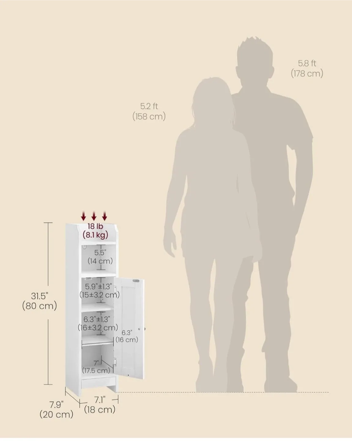 White Bathroom Storage Cabinet - Slim and Small Design image indicator(2)