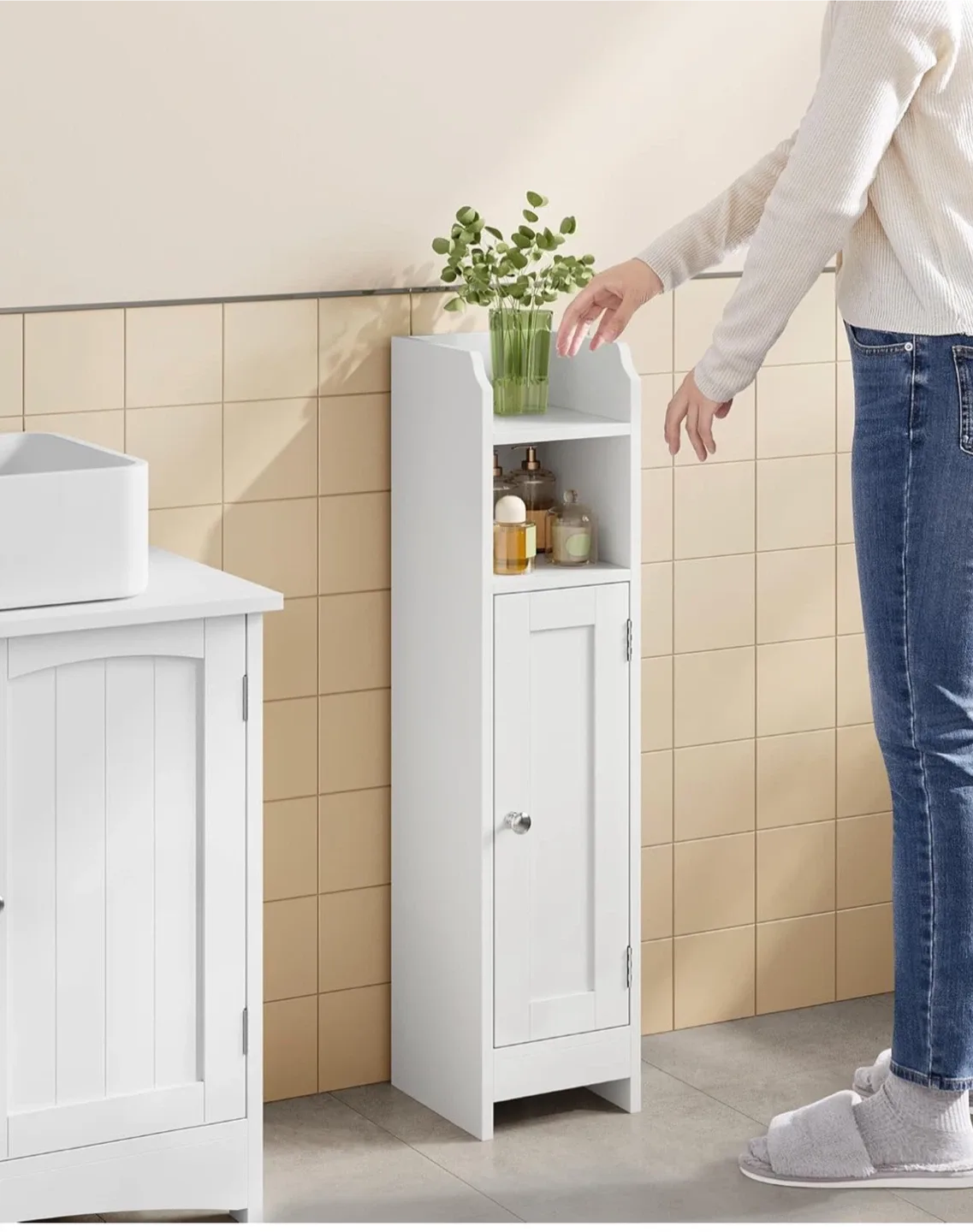 White Bathroom Storage Cabinet - Slim and Small Design image indicator(10)