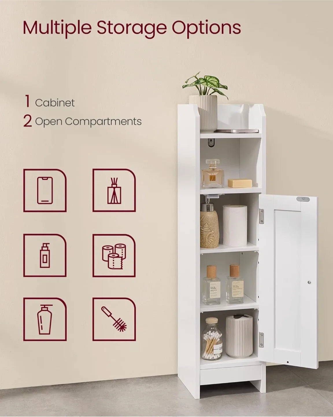 White Bathroom Storage Cabinet - Slim and Small Design image indicator(8)