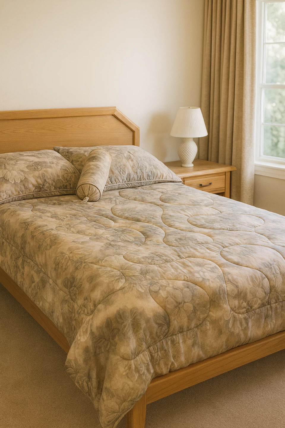 Double bed with solid oak headboard