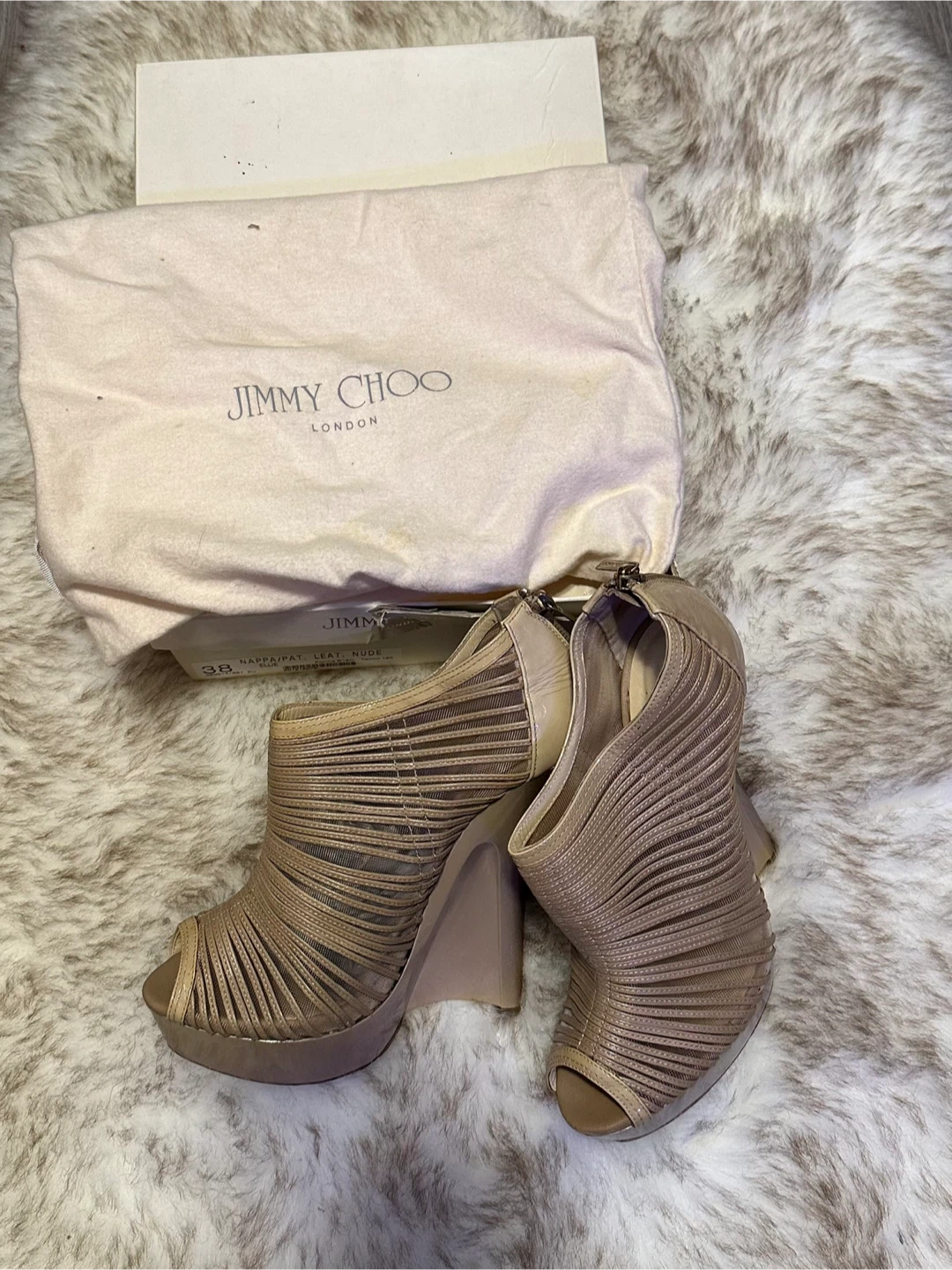 Jimmy Choo Ellie Nude Leather Heels - Size 8